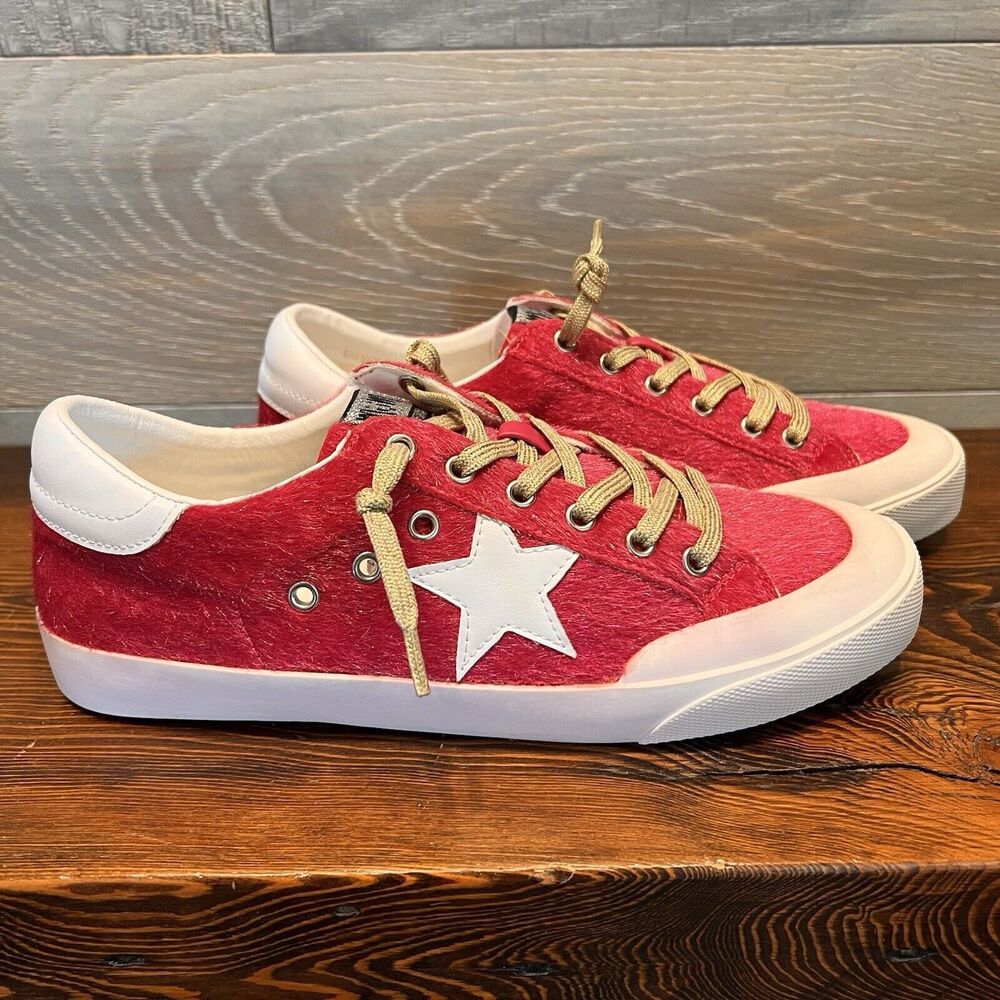 Mi Im Sadie Sneakers Women’s 7.5 Pink Faux Fur Gold Glitter Laces‎ Star